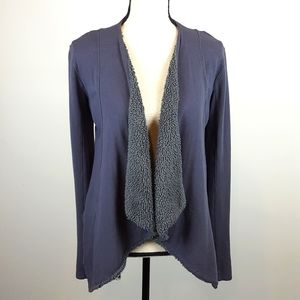 Hinge steel blue grey sherpa fur lined open cardigan size xs